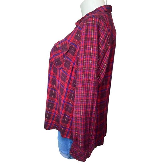 Cato Long Sleeve Red Blue and Metallic Gold  Plaid Button Up  Plus Size 18/20W - Picture 3 of 7